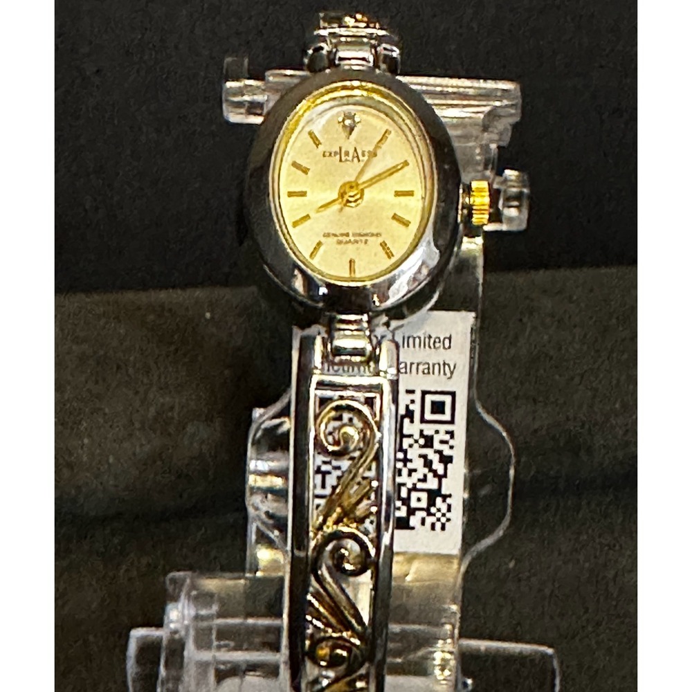 LA Express Bangle Watch Womens OS Silver Gold Two Tone Diamond Quartz Elegant